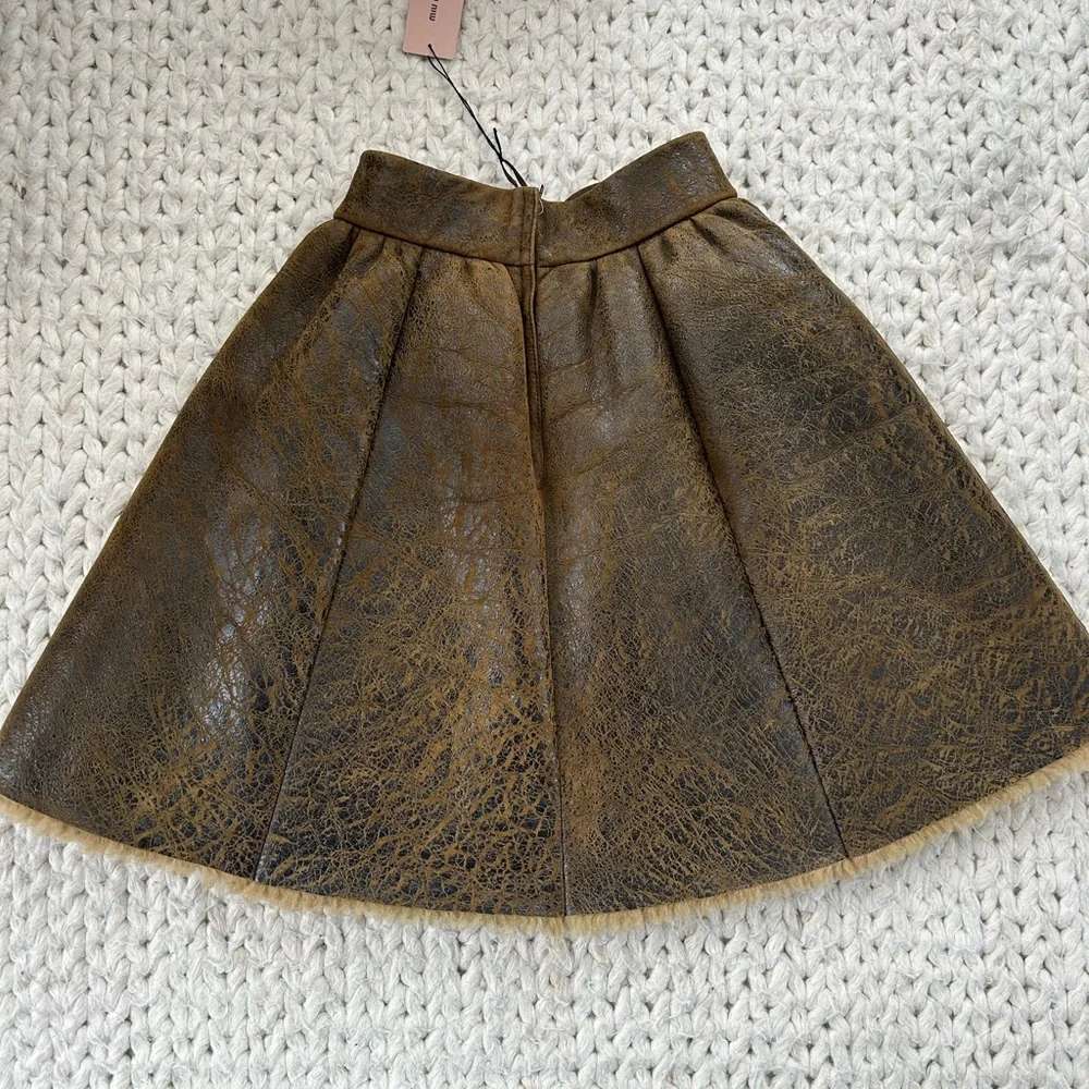 Miu Miu Brown Textured Leather & Sheep Skin Circle Skirt - Picture 8 of 15